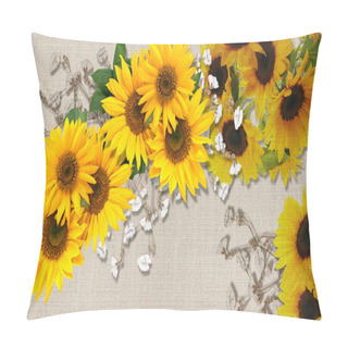 Personality  3d Background Texture, The Sunflower On Fabric Canvas Texture. Wall Murals Effect. Toned Autumn Color Palette. Pillow Covers