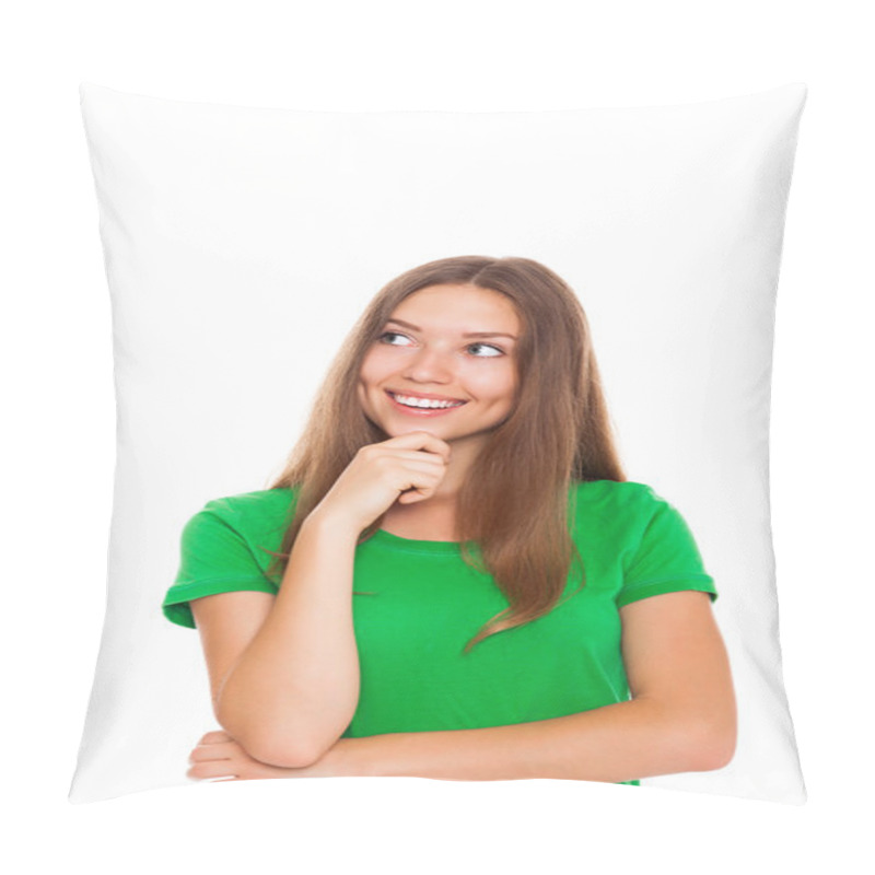Personality  Pretty woman think looking up pillow covers