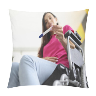 Personality  Woman In Wheelchair Is Sitting And Looking At Pregnancy Test Pillow Covers
