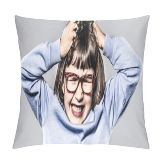 Personality  Furious Kid Having Tantrum, Scratching Head For Anger And Frustration Pillow Covers