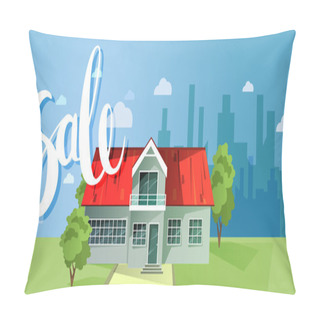 Personality  For Sale, House. Colorful Cottage Houses. Flat Buildings. Vector Pillow Covers