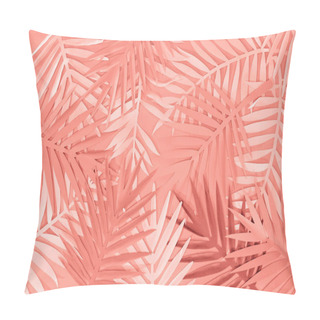 Personality  Top View Of Coral Tropical Paper Cut Palm Leaves, Minimalistic Background Pillow Covers