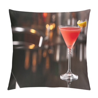 Personality  Cosmopolitan Cocktail On Black Table In Bar. Space For Text Pillow Covers