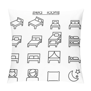 Personality  Bed Icon Set In Thin Line Style Pillow Covers
