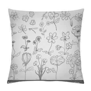 Personality Abstract Floral Art, Flowers, Plants, Items For Decoration On Gray Background Pillow Covers