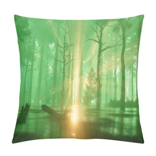 Personality  Dark Mysterious And Swampy Pine Forest At Sunset Pillow Covers