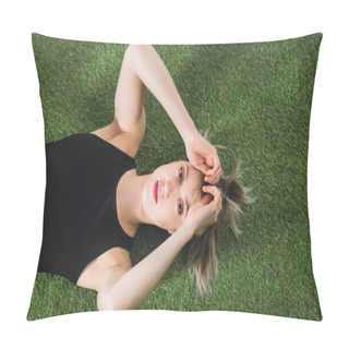 Personality  Caucasian Girl Lying On Grass Pillow Covers