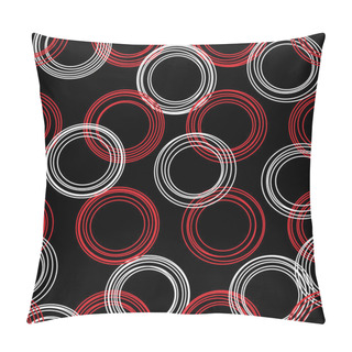 Personality  Abstract Seamless Pattern Of Groups Of Eccentric Circles In Red And White On A Black Background For Prints On Fabric Or Clothing And For Wall Decoration Pillow Covers