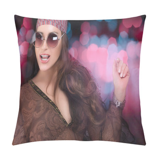 Personality  Fashionable Party Girl. Hippie Style. Disco Dancing Pillow Covers