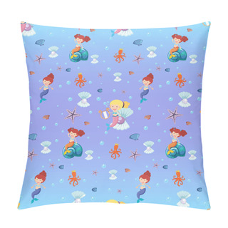 Personality  Seamless Background With Mermaid And Sea Animals Pillow Covers