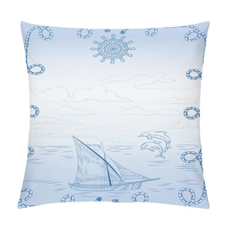 Personality  Vintage Card With Sketch Of Seascape Pillow Covers