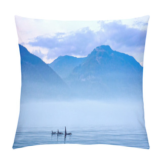 Personality  Three Killer Whales In Mountain Landscape At Vancouver Island Pillow Covers