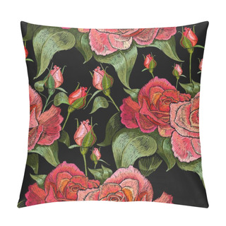Personality  Red Roses Embroidery Seamless Pattern Pillow Covers