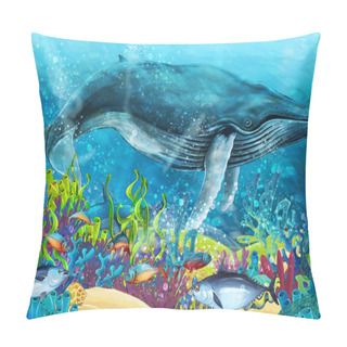 Personality  Cartoon Scene With Whale Near Coral Reef - Illustration For Children Pillow Covers