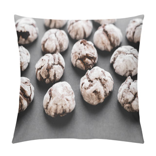 Personality  Close Up View Of Delicious Cookies With Powdered Sugar On Black Background  Pillow Covers