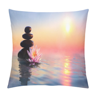 Personality  Zen Concept - Spa Stones And Waterlily In Lake At Sunset Pillow Covers