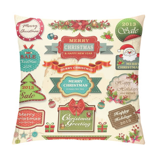 Personality  Collection Of Christmas Ornaments And Decorative Elements, Vintage Frames, Labels, Stickers And Ribbons Pillow Covers