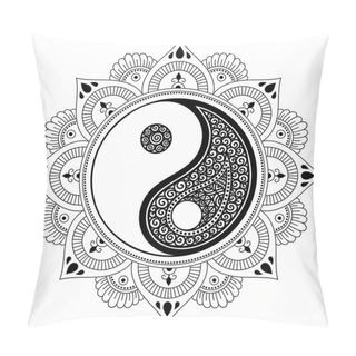 Personality  Vector Henna Tatoo Mandala. Yin-yang Decorative Symbol. Mehndi Style. Decorative Pattern In Oriental Style. Coloring Book Page. Pillow Covers
