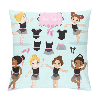 Personality  Vector Illustration Of Little Ballerinas And Other Related Items. Pillow Covers
