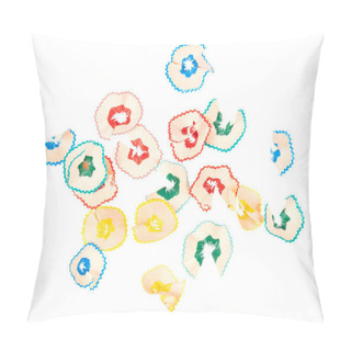 Personality  Bunch Of Colored Pencil Shavings Isolated On A White Background. Close-up Pillow Covers