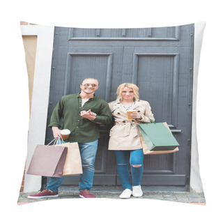 Personality  Couple Standing With Shopping Bags On Street  Pillow Covers