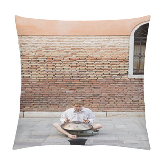 Personality  Musician Playing Hang Drum Near Hat And Building On Urban Street In Venice  Pillow Covers
