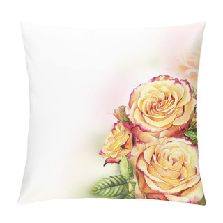 Personality  Yellow - Pink Roses Watercolor Background Pillow Covers