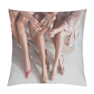 Personality  Partial View Of Multiethnic Women Clinking With Champagne Glasses At Bachelorette Party Pillow Covers