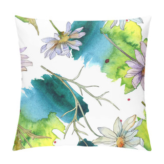 Personality  Chamomiles And Daisies With Green Leaves Watercolor Illustration, Seamless Background Pattern Pillow Covers