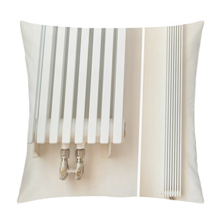 Personality  Collage Of White And Modern Heating Radiators Near Walls In Apartment  Pillow Covers