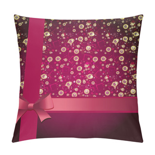 Personality  Elegant Holiday Background With Gift Pink Bow And Ribbon. Vector Pillow Covers