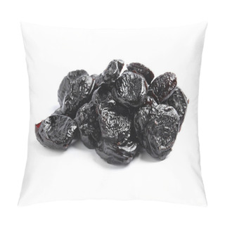 Personality  Heap Of Tasty Prunes On White Background. Dried Fruit As Healthy Snack Pillow Covers