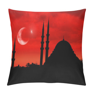 Personality  Mosque Silhouette As The Turkish Flag During Sunset Pillow Covers