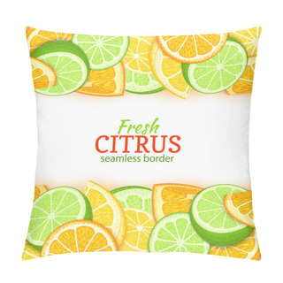Personality  Orange Lemon Lime Fruit Horizontal Seamless Border. Vector Illustration Card Top And Bottom Fresh Tropical Fruits Slice For Design Tea, Ice Cream, Natural Cosmetics, Health Care Products, Detox Diet Pillow Covers