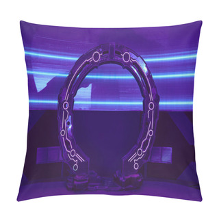 Personality  Futuristic Invention, Space Exploration, Arch-shaped Neon-lit Device In Science Center Pillow Covers