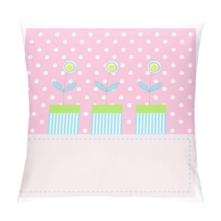 Personality  Three Pretty Flowers In Pots On Pink Background Pillow Covers