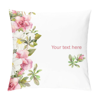 Personality  Greeting Card With Floral Border - Pink And White Flowers. Aquarel Pillow Covers