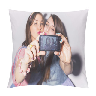Personality  Two Beautiful Brunette Women (girls) Teenagers Spend Time Togeth Pillow Covers
