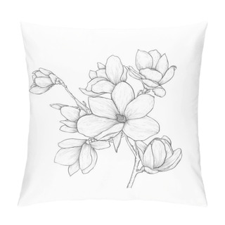 Personality  Magnolia Flower Hand Drawn Pen Line Art Sketch. Pillow Covers