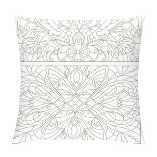 Personality  Set Contour Illustrations Of Stained Glass With Abstract Swirls , Flowers And Birds Horizontal Orientation Pillow Covers