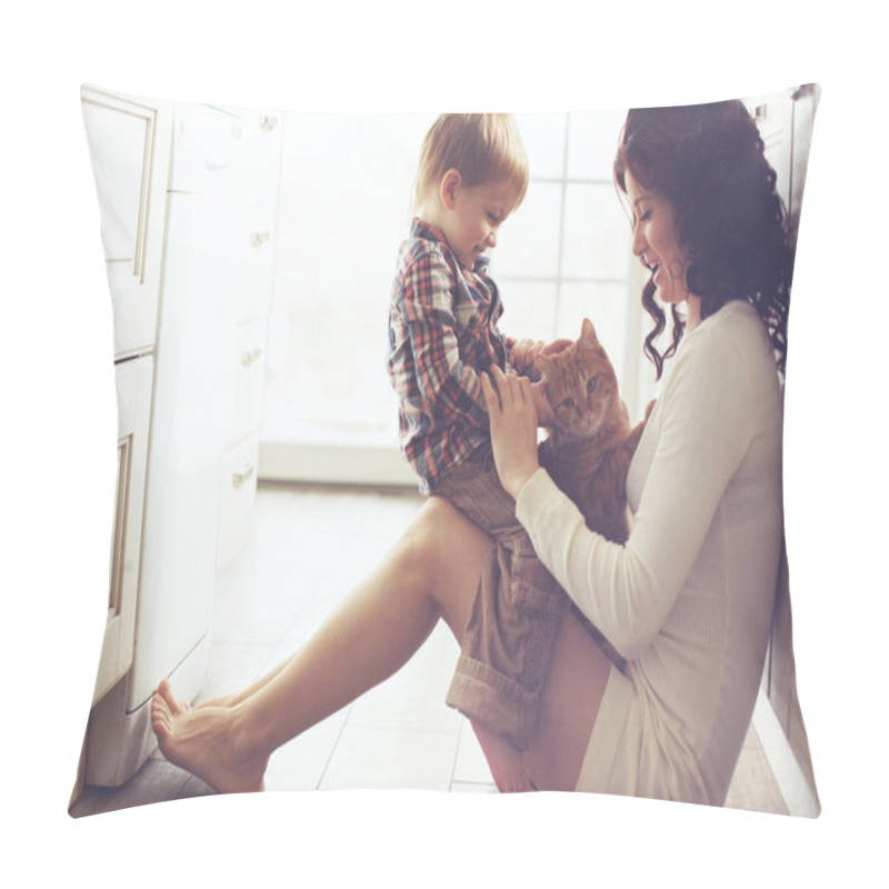 Personality  Mother and child playing with cat pillow covers