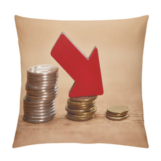 Personality  Decreasing Chart Made Of Coins With Red Arrow, Bankruptcy Concept Pillow Covers