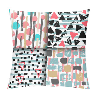 Personality  Collection Of 4 Hand Drawn Seamless Geometric Patterns. Pillow Covers