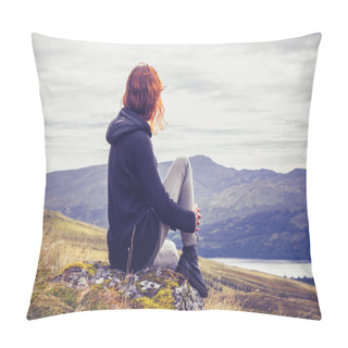 Personality  Woman Relaxing On Mountain Top Pillow Covers