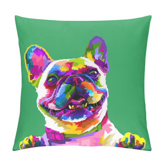 Personality   French Bulldog In Pop Art Colors Isolated On Green Background Pillow Covers