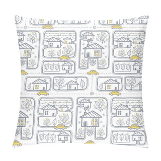 Personality  Vector Silver Grey And Yellow Doodle Town Streets Seamless Repeat Pattern Bacgkround Design. Great For Springtime Greeting Cards, Invitations, Moving Announcements, Fabric, Wallpaper, Wrapping Pillow Covers