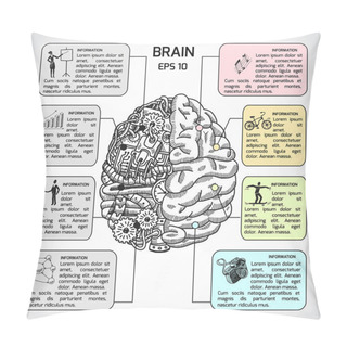 Personality  Brain Hemispheres Sketch Infographic Pillow Covers