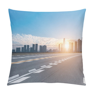 Personality  Road And Modern City Skyline In Sunrise Pillow Covers
