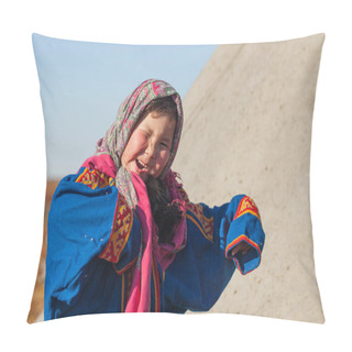 Personality  The Extreme North, Yamal, Life Of Nenets People, The Dwelling Of The Peoples Of The North, A Girl Playing In A Yurt In The Tundra Pillow Covers