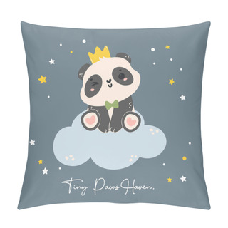 Personality  Adorable Cartoon Panda Nursery Art. Cute Hand Drawn Illustration Of A Baby Panda Sitting On A Ccloud, Perfect For Baby Shower Themes. Pillow Covers